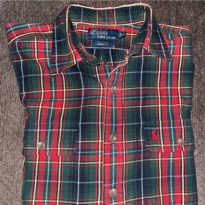 90s Ralph Lauren Mens M Faded Rainbow Plaid Collared Button Down Shirt w/pockets